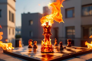 Wall Mural - the chessboard on top of the building caught fire