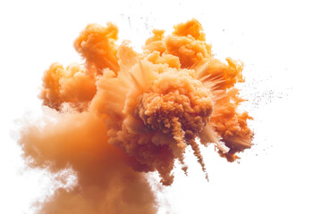 Wall Mural - Bright orange smoke cloud explosion on transparent background.