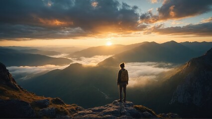 Canvas Print - silhouette of a person on a mountain top