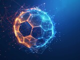Fototapeta Natura - Neural lowpoly AI futuristic neon network of football ball