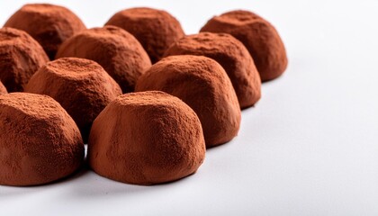 Wall Mural - chocolate truffles glossy chocolate truffles arranged neatly on a white surface background image generative ai