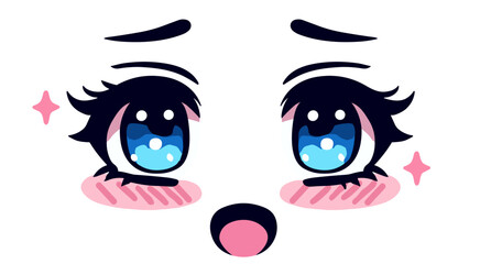 Poster - Cute kawaii blue anime eyes with sparkles and long lashes of a manga girl cartoon character.