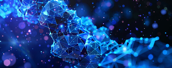 Wall Mural - Cosmic indigo with neon blue molecular formations vibrant polygons depicting an advanced technological universe.