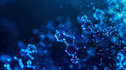 Wall Mural - Cosmic indigo with neon blue tiny molecular formations vibrant small polygons depicting an advanced technological universe, set against a deep indigo background.