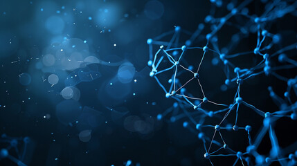 Wall Mural - Dark blue with high-tech tiny molecular mesh small futuristic polygonal connections set against a midnight blue sky.
