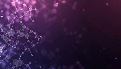 Wall Mural - Dark purple to black gradient with tiny molecular mesh small polygons intricately linked, floating in a gradient backdrop of futuristic science.