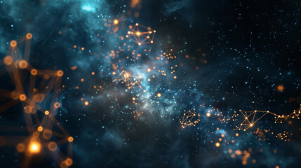 Wall Mural - Deep space backdrop with subtle glowing molecular networks Small, interconnected structures forming a constellation-like pattern against the cosmos.