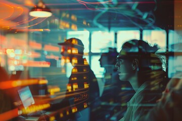Fototapete - A cyber-themed visual of an individual with obscured face intertwined with glowing digital lines