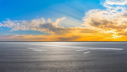 Poster - dreamy sunset sky with beautiful clouds horizon background with asphalt runway floor