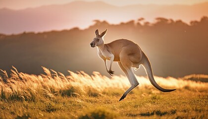 Canvas Print - wild kangaroo jumping at the field