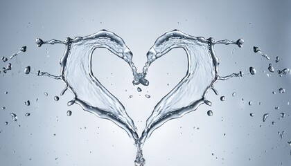 Wall Mural - splashes and drops of water form a heart shape on a light background