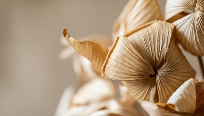 beautiful romantic lovely wedding dried tropical flower bud with neutral beige clean background macro