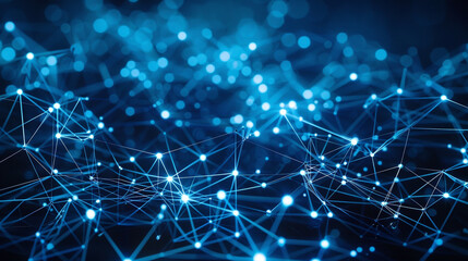 Wall Mural - Lush midnight blue background with interlocking digital nodes and laser connections.