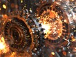Capture the intense friction between two metallic gears, with sparks flying in a realistic, high-definition digital rendering The clash must convey a sense of power and tension