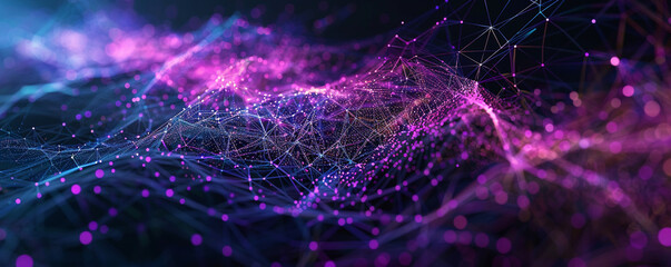 Wall Mural - Purple and cyan lines forming an abstract web on a black backdrop, representing global satellite communication networks.