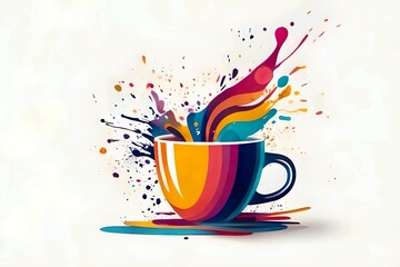 Abstract lifestyle banner design with coffee cup and colorful splashing shapes