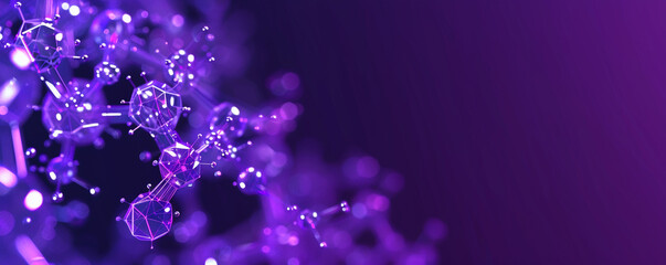 Wall Mural - Ultraviolet purple background with minimal abstract molecular tech small glowing polygons linked to form a dynamic, futuristic molecular structure.