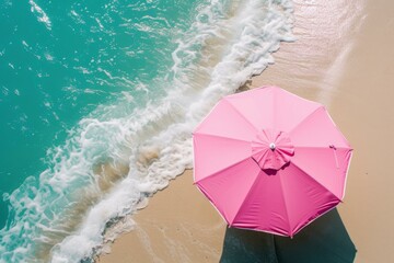 Poster - Relaxing Beach umbrella sunny background. Holiday sea. Generate Ai