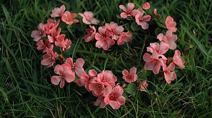 Canvas Print - Celebrate Valentine s Day with a heart shaped arrangement of pink Crown of Thorns flowers placed on the lawn Wishing you a Happy Valentine s Day