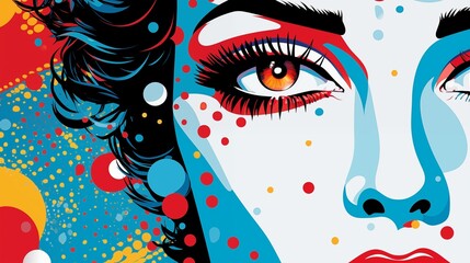 Wall Mural - Vibrant Pop Art Style Illustration Featuring Abstract Female Representation. Woman close up portrait.