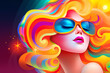 © Mr. B - Portrait of a girl with colorful hair in front of a colorful background, funny illustration. Great for creative and artistic projects.