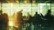 © QLab - Blurred shot of modern business office job place background, work or labor concept of a corporate workplace, concept of working on site, busy working, work over time.