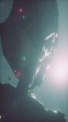 Wall Mural - advanced space station surveys a cosmic mist of interstellar dust and gas, vertical