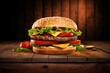 Delicious Cheeseburger on Wooden Background