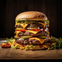 Wall Mural - Delicious double cheeseburger with fresh ingredients