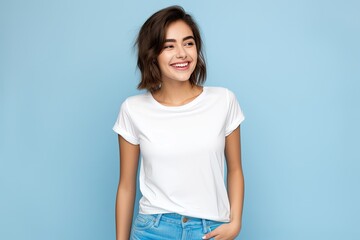 Poster - smiling woman in white t-shirt