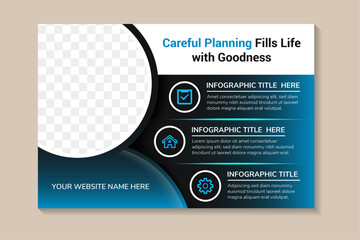 Poster - careful planning fills life with goodness banner template, gradient background vector illustration design. Healthcare insurance policy and medical savings plan landing page interface with infographic.