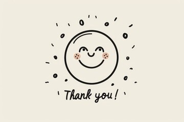 A smiley emoji face in the style of hand drawn drawing and thank you! text.