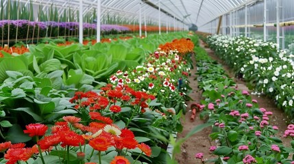 Poster - Flower Farming - Fields or greenhouses filled with flowers. 