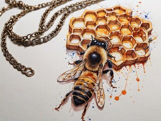 A close-up photo of a bee with yellow pollen on its legs, gathering nectar from a summer flower