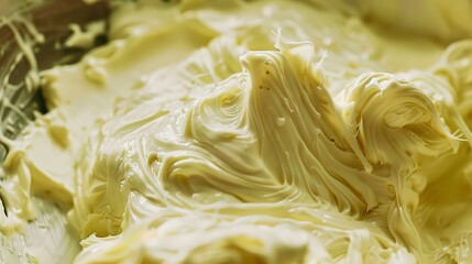 Canvas Print - Butter churning process, close up, focus on creamy butter forming, traditional dairy technique -