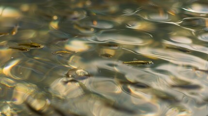 Canvas Print - Fish hatchery, close up, tiny fry swimming, focus on movement and transparency, clear water 