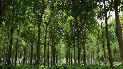 Canvas Print - Sustainable agroforestry practice, close up on tree canopy and undergrowth, demonstrating layered agriculture 