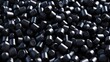 Detailed 3D illustration capturing the texture of black plastic pellets, a polymer resin. Ai Generated.