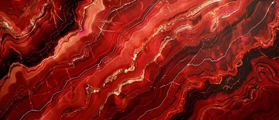 Poster - Red marble texture background with smooth wavy lines, elegant and modern design.