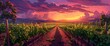 A picturesque vineyard at twilight, rows of grapevines, Background Banner HD