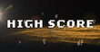 Image of high score text over glowing dots and letters on black background