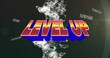 Image of level up text over data processing on black background
