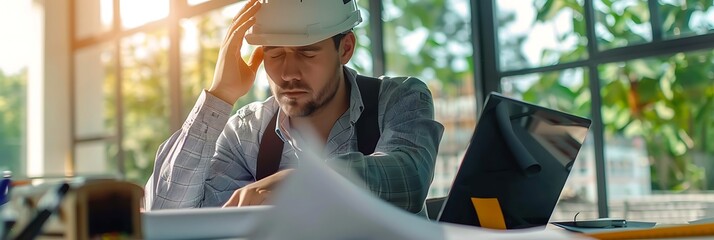 Wall Mural - frustrated and stressed man at work in security uniform