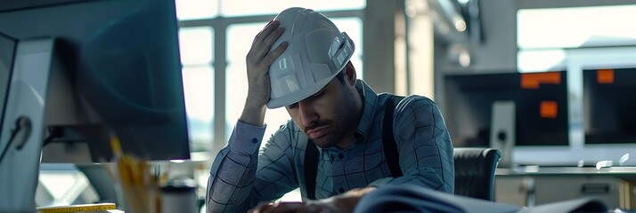 Wall Mural - frustrated and stressed man at work in security uniform