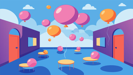 Wall Mural - A room filled with floating balloons each one containing a different thought or feeling..