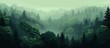 illustration and forest mountains in a foggy morning