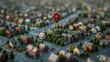 Red location pin on top of a model of a neighborhood with houses and streets