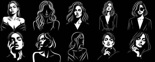Wall Mural - black and white silhouettes of woman