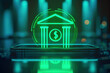 Glowing digital bank icon on smartphone screen concepts of mobile banking, digital finance exchange