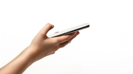 hand hold phone isolated white background